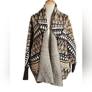 Look By M Anthropologie Brown & Tan Geometric Bat Wing Open Front Cardigan NWT